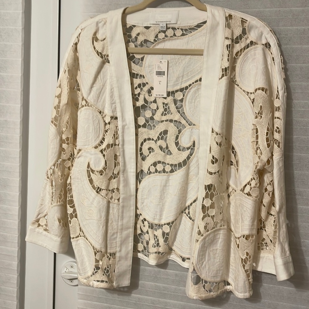 NWT ettitwa by Anthropologie Ivory Jacket with detailing size large